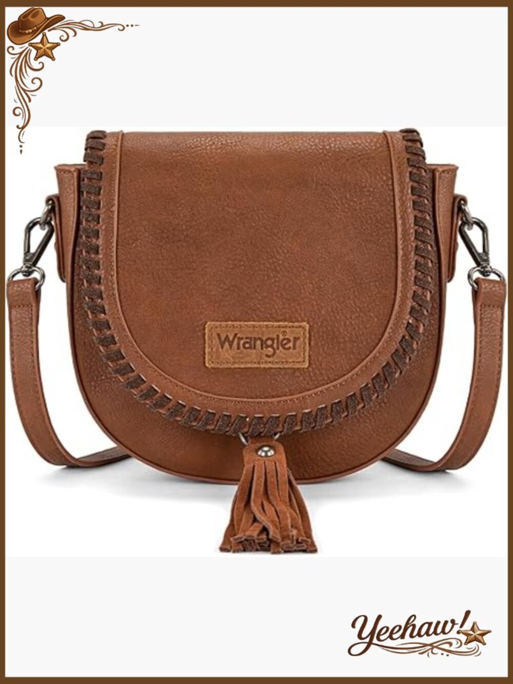 Crossbody Saddle Bag Boho Embossed Braid Vegan Leather Wrangler Flap Purse